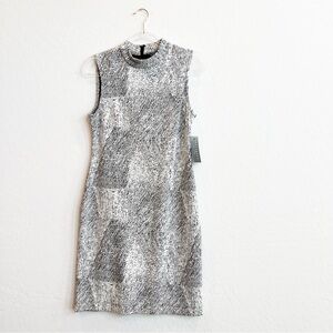 NEW Sharagrano Women's Mock Neck Shift Dress Knit Textured Black White 4